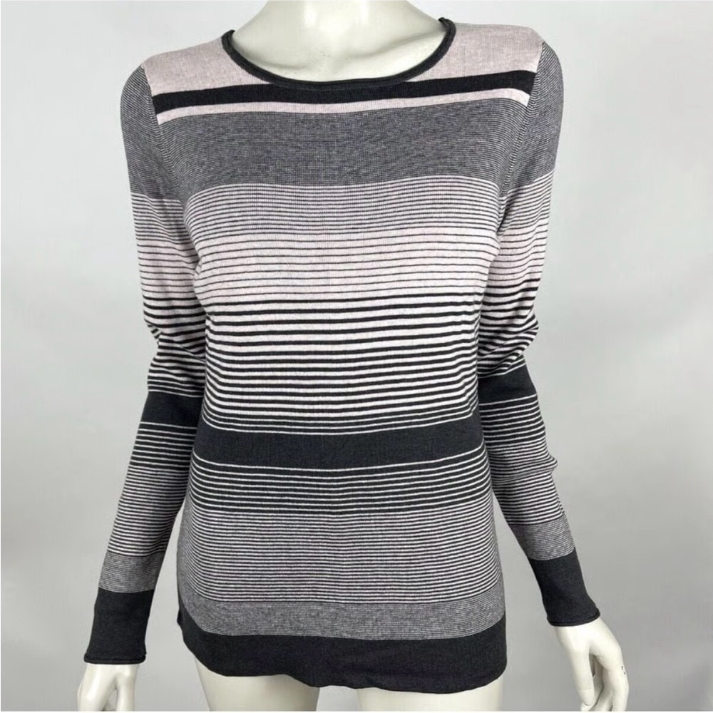NIC+ZOE Women's Striped Gray and Black Sweater